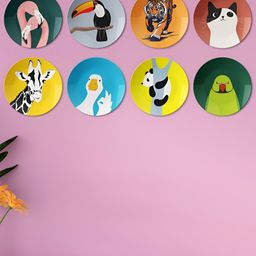 THE QUIRKY HOME Jungle & Home Green & Yellow 8 Pcs Printed Ceramic Wall Plates-image-13
