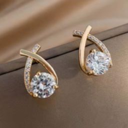PolluxCraft Korean Gold-Plated Artificial Stones Studded Teardrop Shaped Studs-picture-49