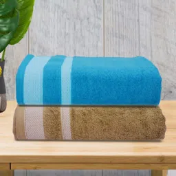 Myntra Elegant Homes Brown & Blue 2 Piece Printed Cotton 400 GSM Towel Set-image-37
