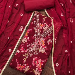 SHADOW & SAINING Floral Printed Embellished Semi-Stitched Dress Material-image-24