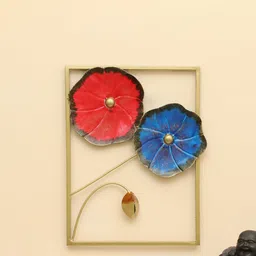 vedas Mystic Indiana Gold Toned & Red Textured Metal Pori Flowers Wall Decor-10