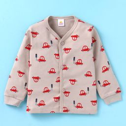 Mini Donuts Full Sleeves Front Open Vests with Stripes & Vehicles Print  Pack Of 3 - Grey & Red image 4