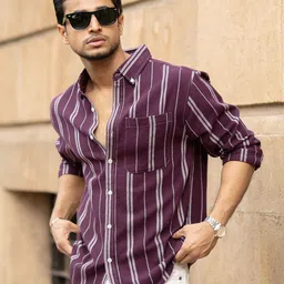 Powerlook Men Striped Spread Collar Cotton Casual Shirt-picture-6