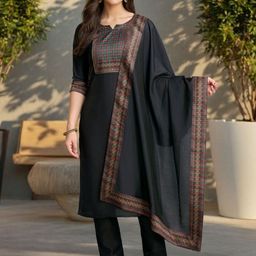 SZN Ethnic Motifs Printed Gotta Patti Straight Kurta With Trousers & Dupatta-picture-3