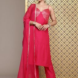 House of Pataudi Regular Sequinned Jashn Kurta with Trousers & Dupatta image 5