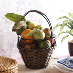 VarEesha Brown Bamboo Wicker Mutipurpose Basket with Handle - Set of 1-45
