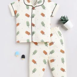 Clt.s Kids Cream Printed Shirt with Pants-image-90
