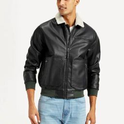 Levi's Men's Black Spread Collar Leather Jacket-23