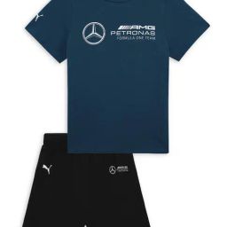 Puma Kids Mercedes-AMG Petronas Motorsport Ocean Blue & Black Cotton Printed T-Shirt Set-image-11