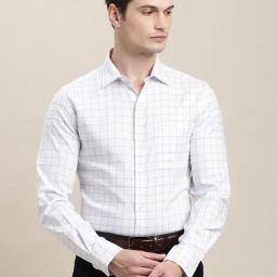 Turtle White Cotton Slim Fit Checks Shirt-image-58