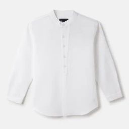 Blue Giraffe Boys Band Collar Full Sleeve Solid White Shirt-image-25