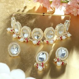 Zaveri Pearls Gold Tone Artificial Stones & Beads Necklace Earring & Ring Set for Women image 3