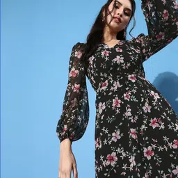 EVERYDAY by ANI Women Stylish Black Romantic Florals Dress-picture-6