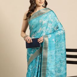 Silk Land Floral Printed Zari Block Print Saree-image-72