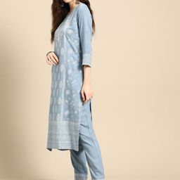 Anouk Floral Foil Printed Regular Kurta With Trousers & Dupatta image 4