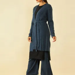 Soch Navy Self Pattern Shrug With Belt image 3