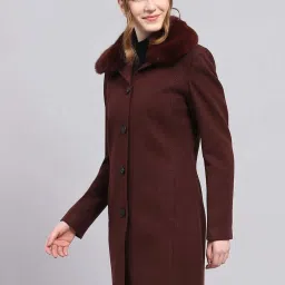 Monte Carlo Wine Regular Fit Self Pattern Coat image 3