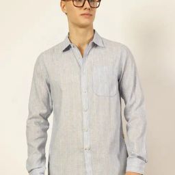 Thomas Scott Sky Blue Linen Slim Fit Vertical Stripes Shirt-picture-12