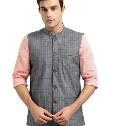 Sojanya Grey Checks Nehru Jacket-image-2