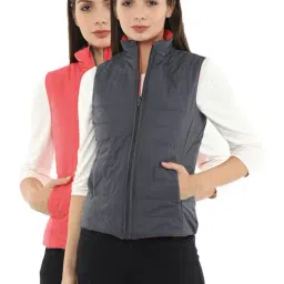 Van Heusen Grey & Peach Quilted Reversible Jacket-image-35