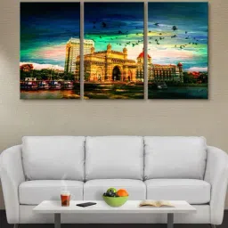 999Store Multicolor Mumbai City Art 3 Frame Canvas Paintings-40