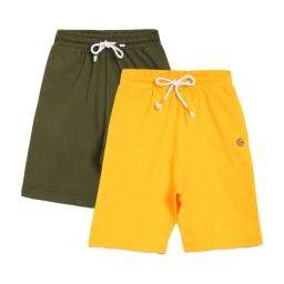 Li'l Tomatoes Kids Mustard & Olive Cotton Printed Shorts - Pack of 2-image-22