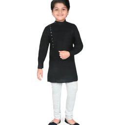Ahhaaaa Kids Black & White Solid Kurta with Pyjamas-image-19