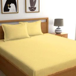Ariana Yellow Cotton 210 TC Satin King Bedsheet Set-image-1