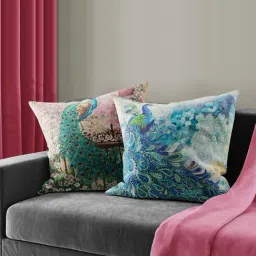 Bianca Ruyal Blue & Beige Microfibre Medium Cushion Cover - Set of 2-14