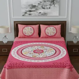 Living Roots Multicolor Jaipuri Printed Cotton Bed Sheet with 2 Pillow Cover-image-9