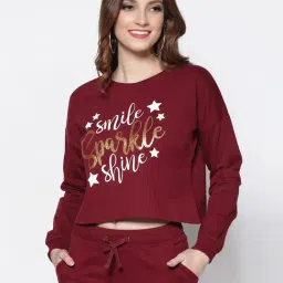 Sera Maroon Cotton Printed Sweatshirt-image-36
