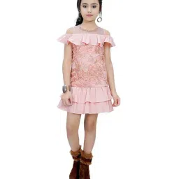 Tiny Girl Peach Embroidered Dress-image-57