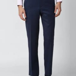 Van Heusen Navy Regular Fit Checks Flat Front Trousers-image-9