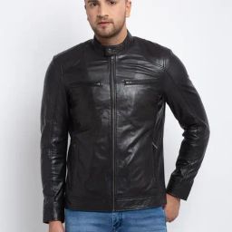Teakwood Leathers Black Mandarin Collar Leather Jacket-image-66