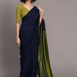Suta Navy & Green Plain Saree Without Blouse-picture-15