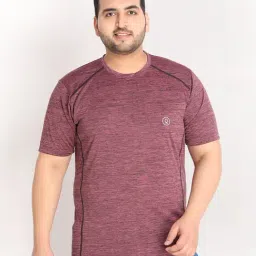 Chkokko Magenta Regular Fit Self Pattern T-Shirt-image-112