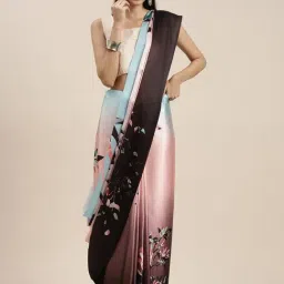 Blissta Peach Floral Print Saree With Unstitched Blouse-image-59