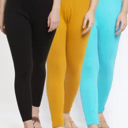 Gracit Black & Yellow Mid Rise Leggings - Pack Of 3-image-73