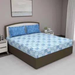 GM 'Serene' Blue Cotton 210 TC Double Bedsheet with 2 Pillow Covers-48