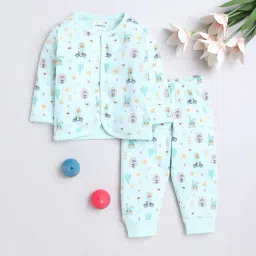 Bumzee Kids Mint Green Printed Full Sleeves Jhabla With Pyjamas-image-72
