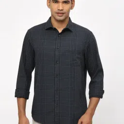 Basics Dark Grey Cotton Slim Fit Checks Shirt-picture-31