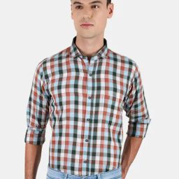 Duke Rust Cotton Slim Fit Checks Shirt-image-5