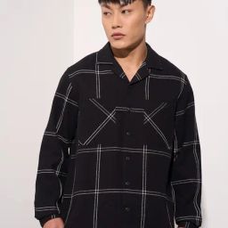 People By Pantaloons Jet Black Relaxed Fit Check Shirt-image-93