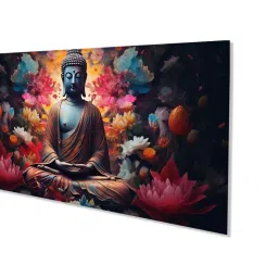 Nestroots Canvas Buddha Enveloped In Flames And Smoke Wall Painting - Gold Floating Frame image 3