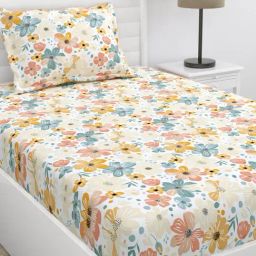Haus & Kinder Hawaiian Petals Multicolor Cotton Floral 144 TC Single Bedsheet with 2 Pillow Cover-image-61