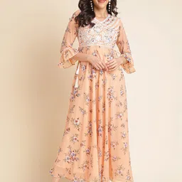 all about you Embellished Embroidered Georgette Fit & Flare Maxi Dress-image-57
