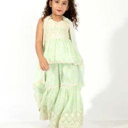 Elaisha Girls Green Regular Fit Embroidery Suit Set-27