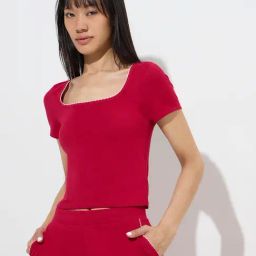 Superstar by Westside Red Solid Cotton Top-image-105