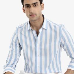 Rare Rabbit Blue Regular Fit Stripes Shirt-image-64