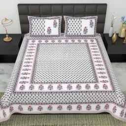 BELLA CASA Ethnic Collection Blue Cotton 180 TC King Bedsheet with 2 Pillow Covers-picture-20